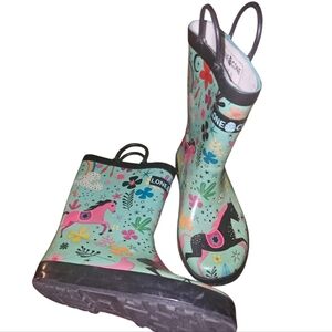 Lone Cone Kids' Mint Floral Horse Rain Boots